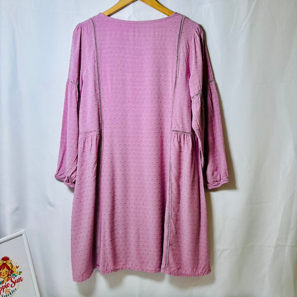 Matilda Jane Swiss Dot Dress Womens L Pink Ladder Lace Trim Long Sleeve Boho - Picture 3 of 3